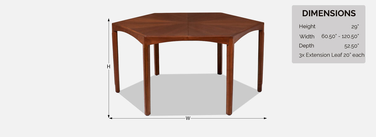 Mid-Century Modern Expanding Hexagonal Walnut Dining Table