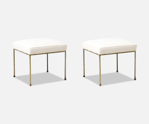 Mid-Century Modern Brass & Leather Stools by Frederick Weinberg