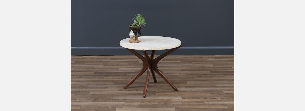 Mid-Century Sculptural Jax Side Table with Travertine Top