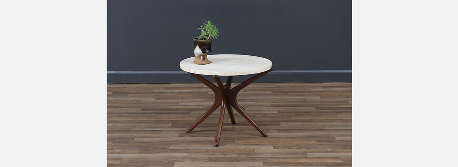 Mid-Century Sculptural Jax Side Table with Travertine Top