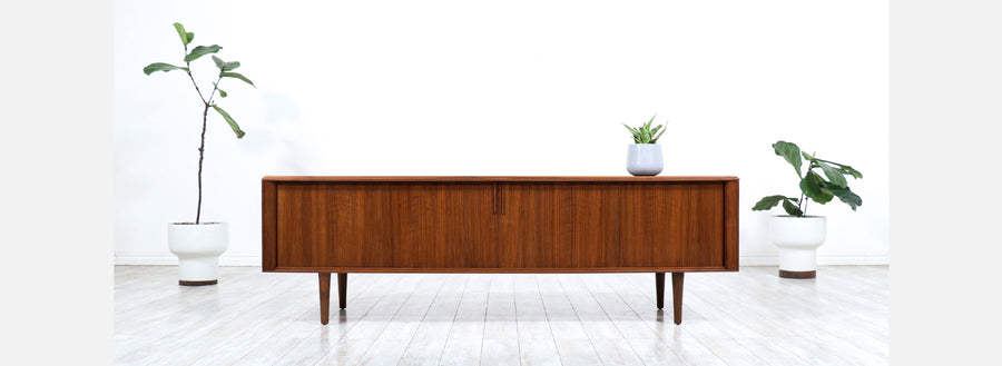 Vintage Mid-Century Modern Low-Profile Tambour-Door Credenza by Barzilay 