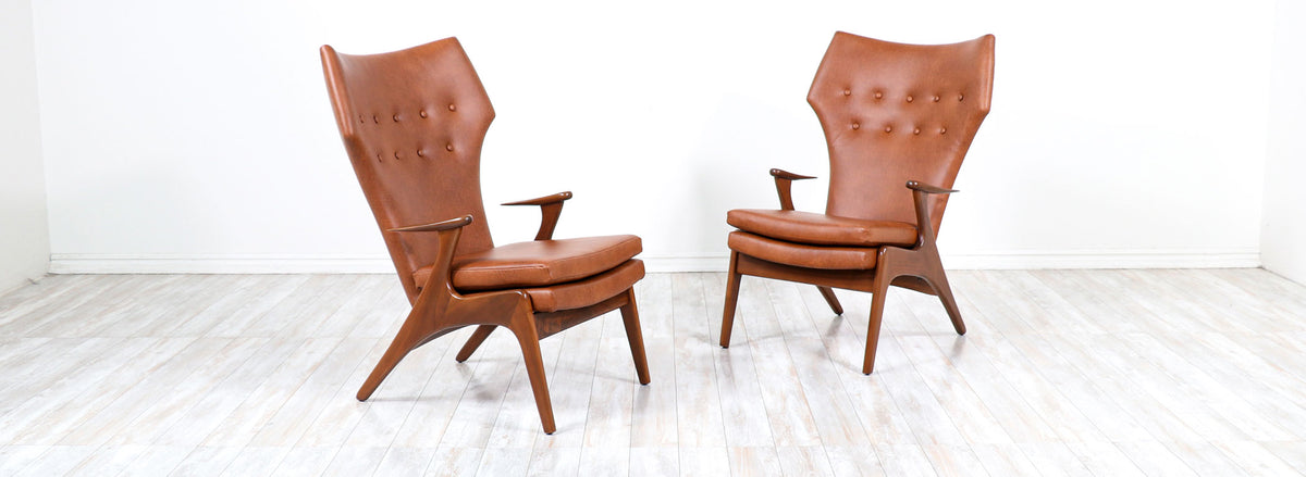 Kurt Østervig Cognac Leather Wing Chairs for Rolschau Mobler