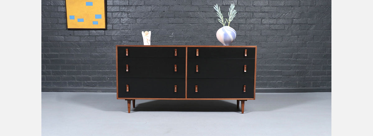 California Modern Two-Tone Black Lacquered Dresser by Stanley Young