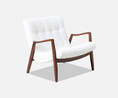 Milo Baughman "Scoop" Walnut Lounge Chair with Boucle Tweed for James Inc. 