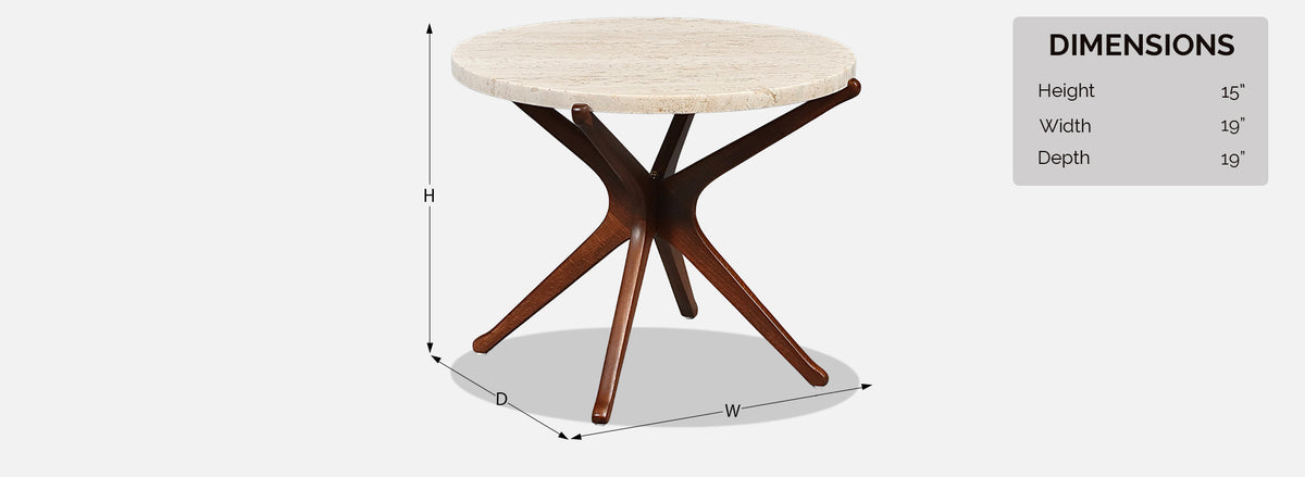 Italian Mid Century Sculpted Wood & Travertine Side Table