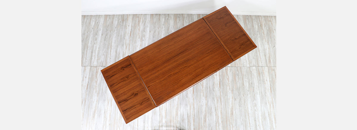 Danish Modern Expanding Teak Dining Table with Draw-Leaves