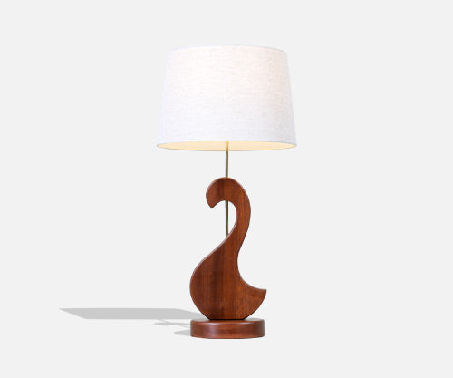 Mid-Century Modern Sculpted Walnut Swan Style Table Lamp