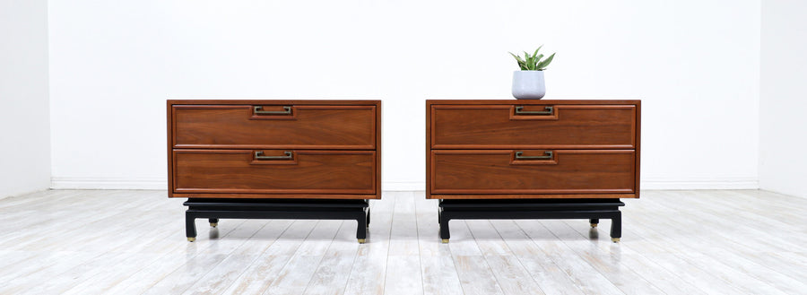 Mid-Century Modern Walnut Night Stands with Brass Accents by American of Martinsville