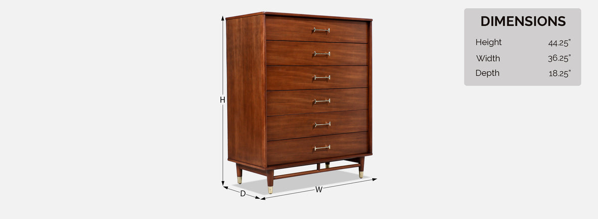 Milo Baughman Walnut Chest of Drawers with Brass Handles for Drexel
