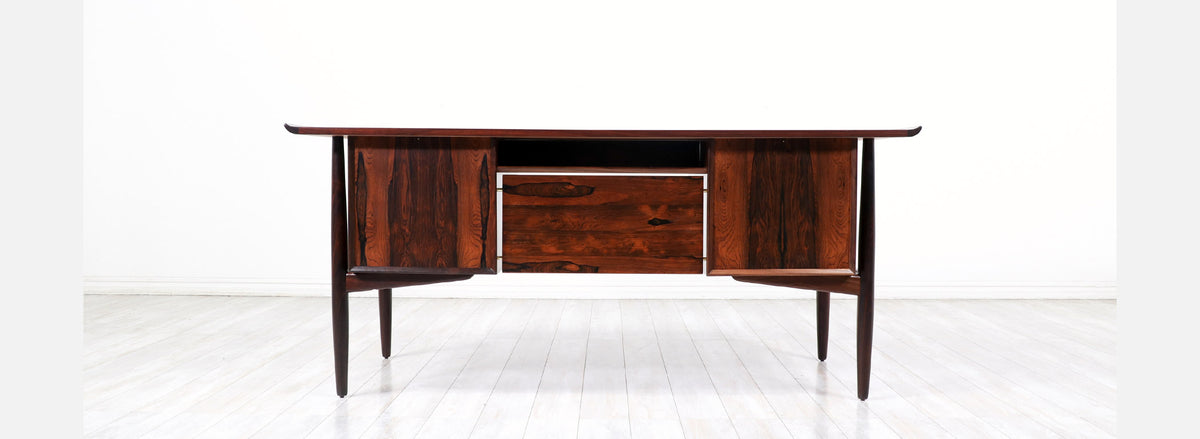 Danish Modern Executive Sculpted Rosewood Desk by H.P. Hansen