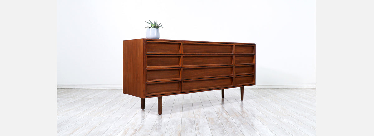 John Keal 12-Drawers Walnut Dresser for Brown Saltman