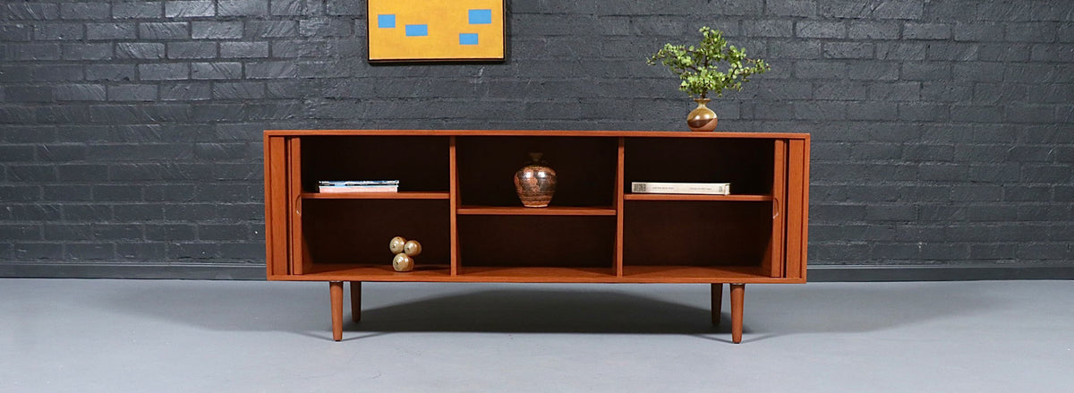 Custom Tambour-Door Teak Credenza by Danish Modern L.A.