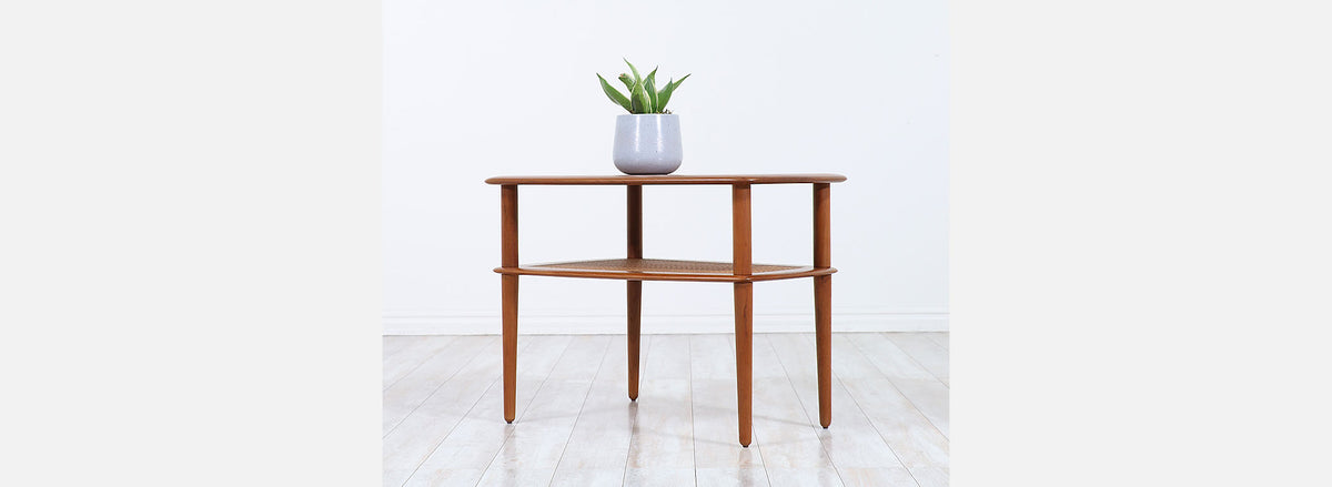 Peter Hvidt & Orla Mølgaard-Nielsen Teak & Cane Side Tables France & Søn 