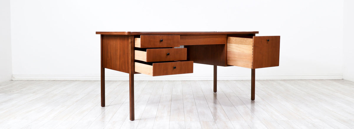 Jack Cartwright Walnut & Cane Executive Desk for Founders Co.