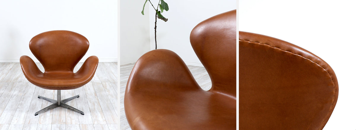 Arne Jacobsen Leather "Swan" Chairs for Fritz Hansen