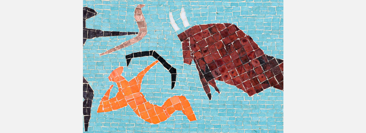 Mid-Century Modern Mosaic Tile of Bull Wall Plaque