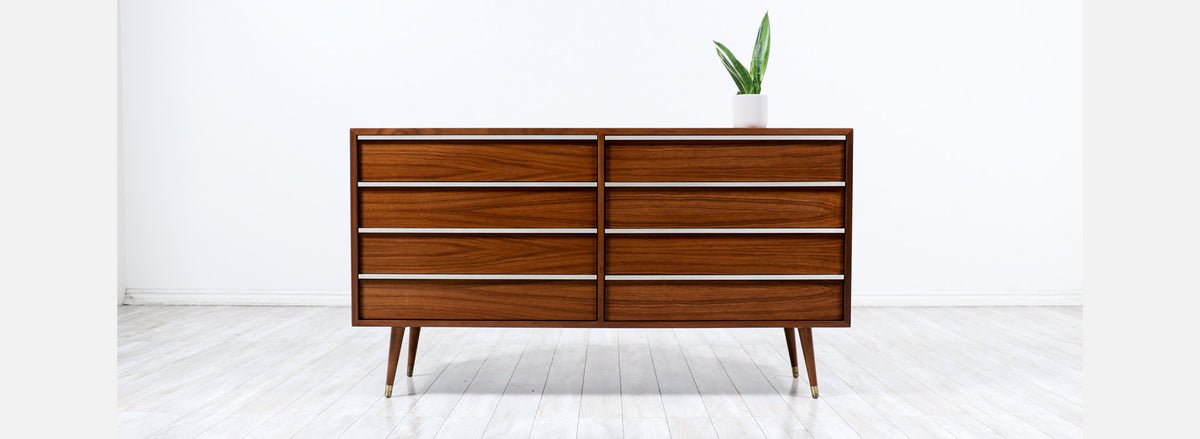 John Keal Walnut Dresser with Metal Accent Pulls for Brown Saltman 