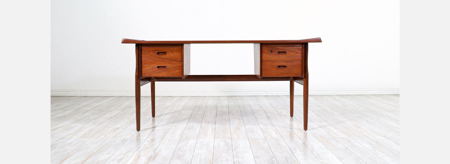 Danish Modern Executive Sculpted Teak Desk by Peter Lovig Nielsen