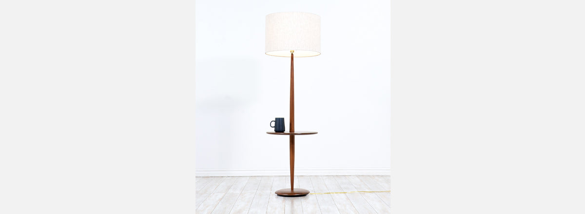 Vintage Sculpted Walnut Floor Lamp with Side Table by Laurel