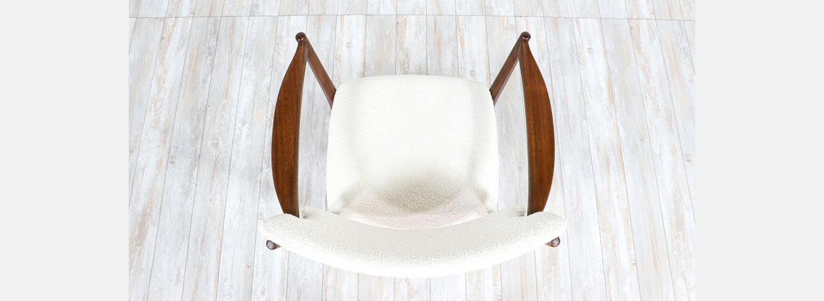 Fredrik Kayser & Adolf Relling "Kaminstolen" African Teak & Boucle Wool Lounge Chairs for Dokka Mobler