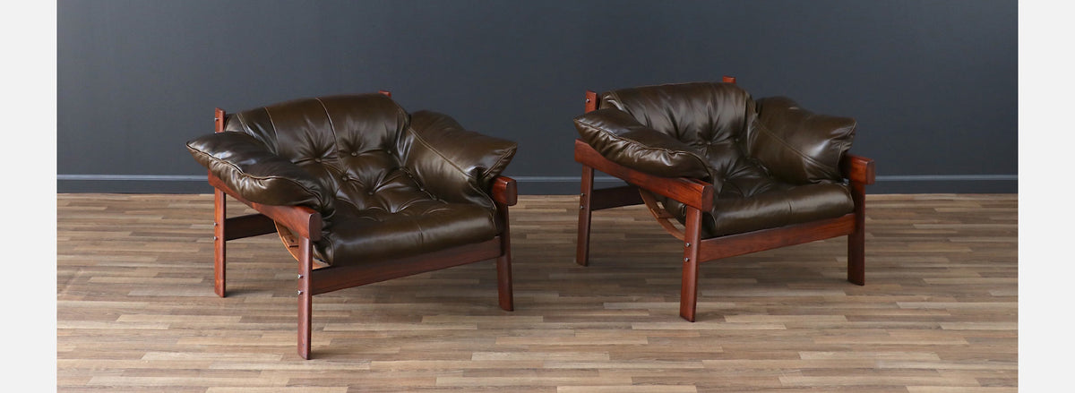 Percival Lafer MP-41 Series Dark Olive Green Leather Lounge Chairs