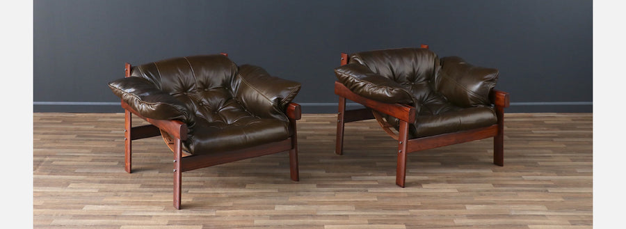 Percival Lafer MP-41 Series Dark Olive Green Leather Lounge Chairs