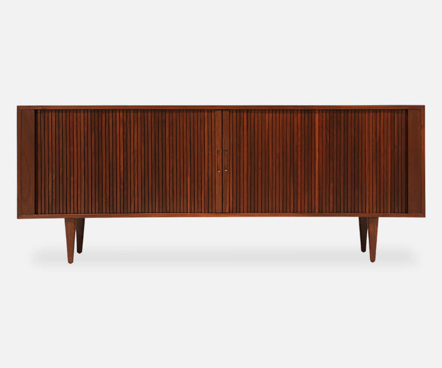 Mid-Century Modern Walnut Tambour Door Credenza