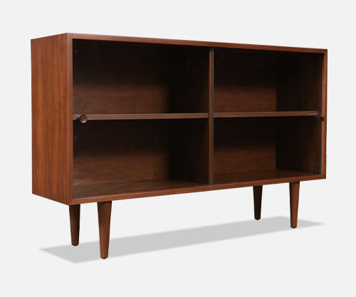 Custom Made Walnut Bookcase w/ Glass Doors by Danish Modern LA