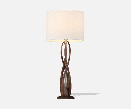Mid-Century Sculpted Walnut Base with Brass Accent Table Lamp