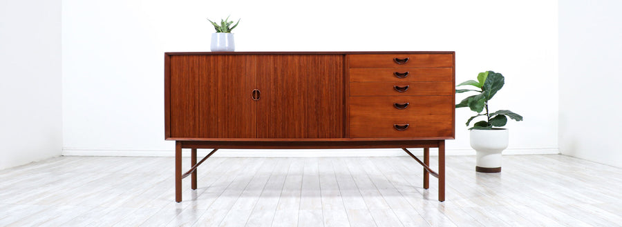Peter Hvidt & Orla Mølgaard-Nielsen Teak Tambour-Door Credenza for Søborg Møbelfabrik