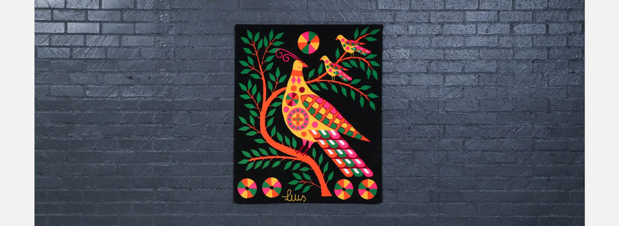 Luis Montiel Handwoven Venezuelan Modern Folk Art Bird Tapestry