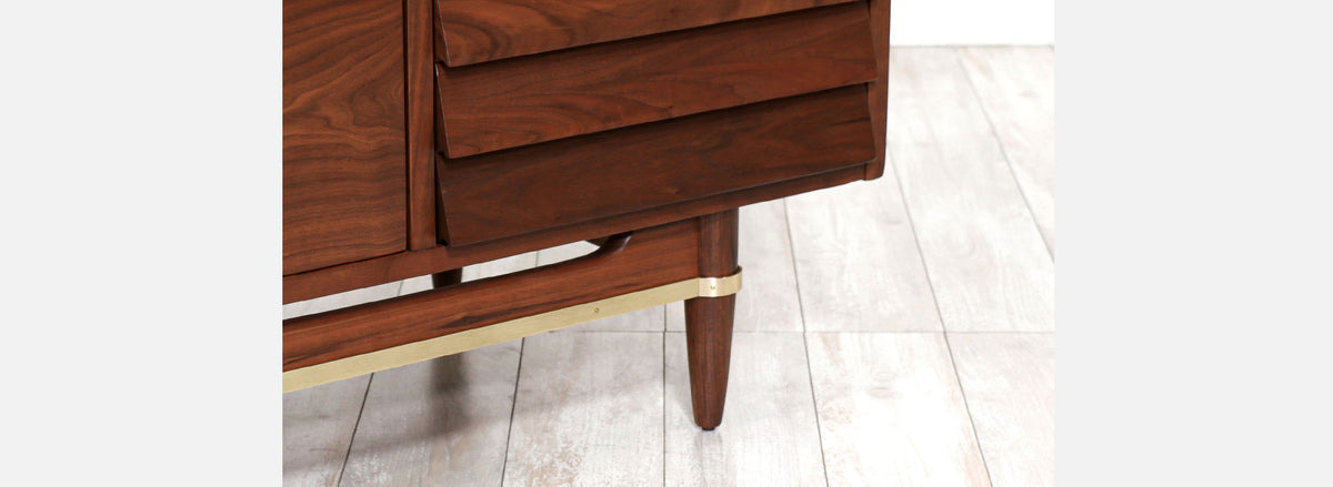 Merton Gershun Walnut Dresser with Brass Accents for American of Martinsville