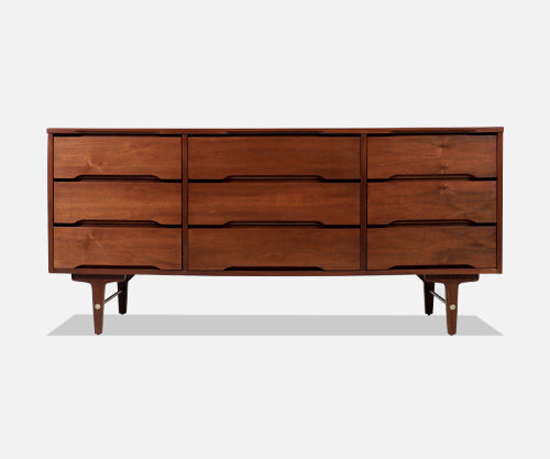 Mid-Century Modern Walnut 9-Drawer Dresser by Stanley Furniture