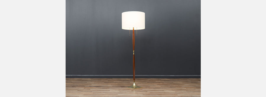Laurel Sculpted Walnut & Brass Floor Lamp 
