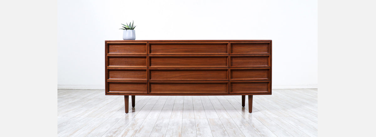 John Keal 12-Drawers Walnut Dresser for Brown Saltman