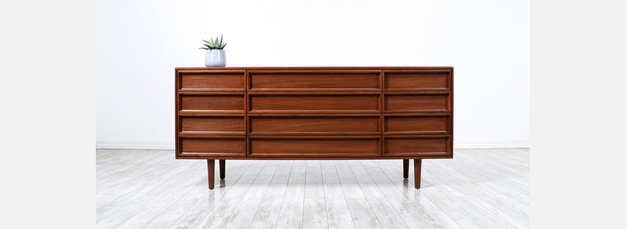 John Keal 12-Drawers Walnut Dresser for Brown Saltman