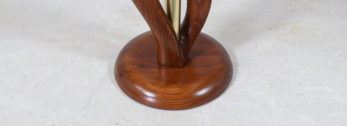 Mid-Century Modern Sculpted Wood & Brass Table Lamps by Light House Co.