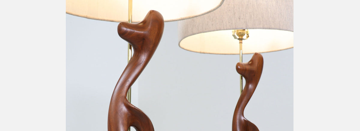 Arthur Jacobs Abstract Walnut & Brass Table Lamps for Modeline of CA