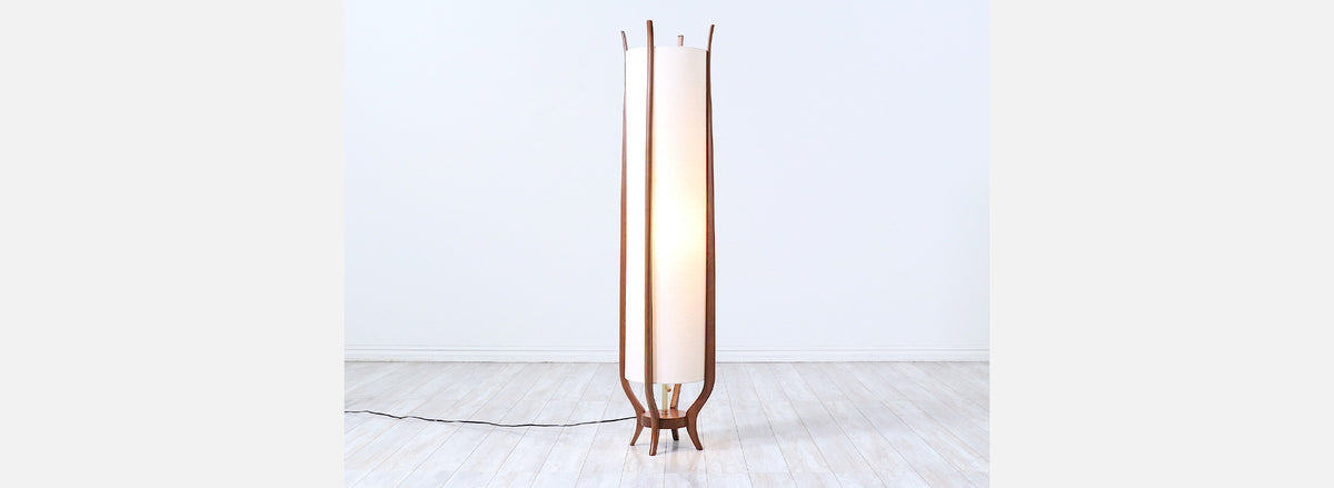Mid-Century Modern Sculpted Floor Lamp with New Linen Shade