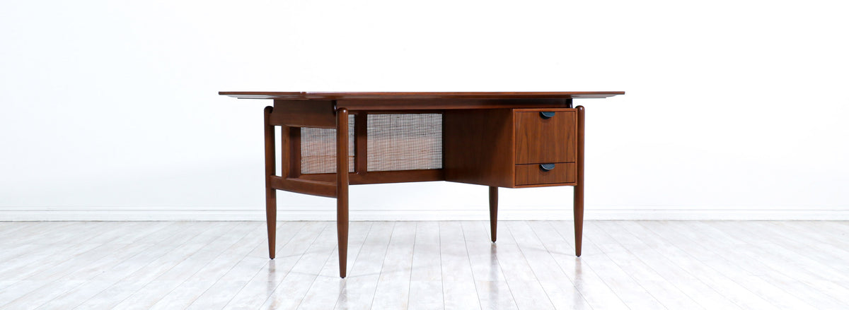 Finn Juhl Executive Walnut Desk with Caning for Baker Furniture