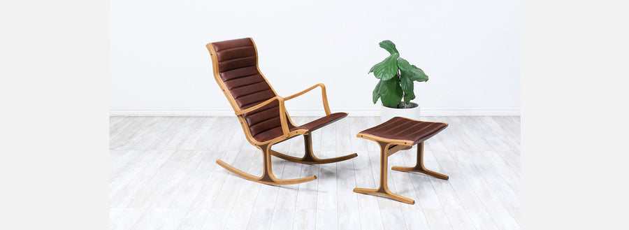 Tendo Mokko "Heron" Cognac Leather Lounge Chair with Ottoman
