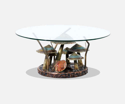 Mid-Century Modern "Mushroom" Coffee Table with Glass Top