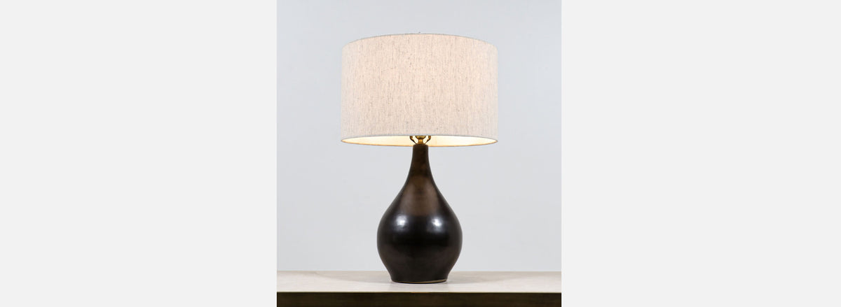 Gordon & Jane Martz Matte Black Ceramic Table Lamps for Marshall Studios 