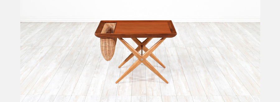 Norwegian Modern Sculpted Side Table with Magazine Basket