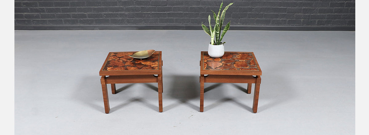 Mid Century Floating Top Walnut & Live Edge Side Tables by Lane