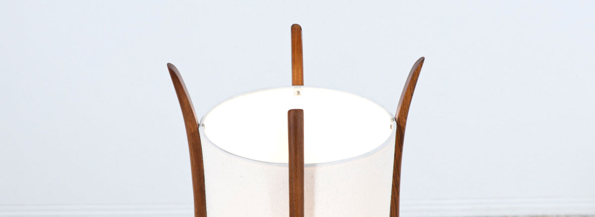 Mid-Century Modern Sculpted Walnut Floor Lamp with New Linen Shade