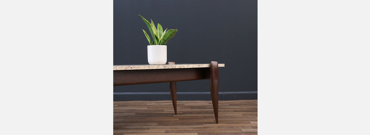 Gio Ponti Sculpted Walnut & Travertine Coffee Table for Singers & Sons