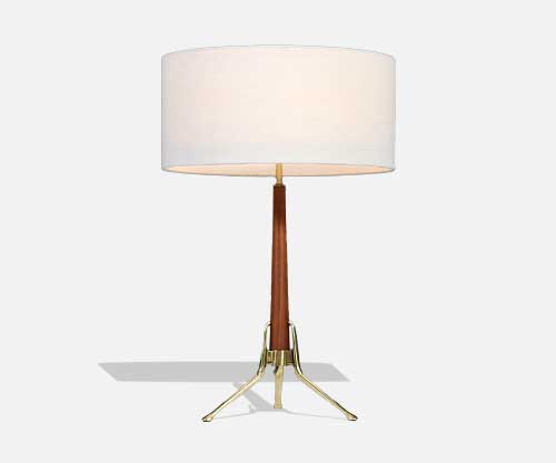 Gerald Thurston Sculpted Tripod Brass & Walnut Table Lamp for Lightolier 