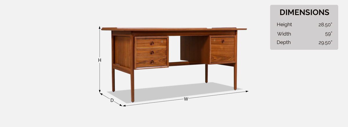 Danish Modern Executive Teak Desk with Raised Edges