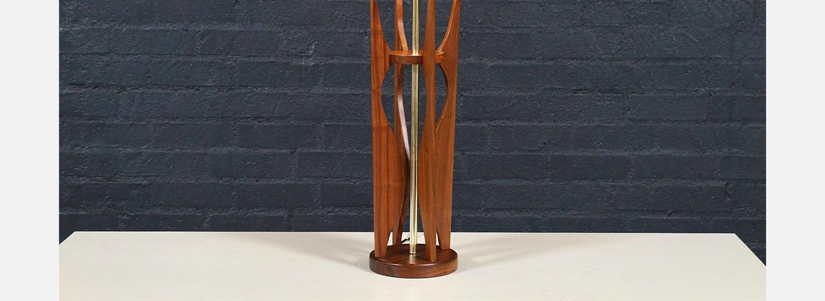 Mid Century Italian "Hourglass" Sculpted Walnut & Brass Table Lamp